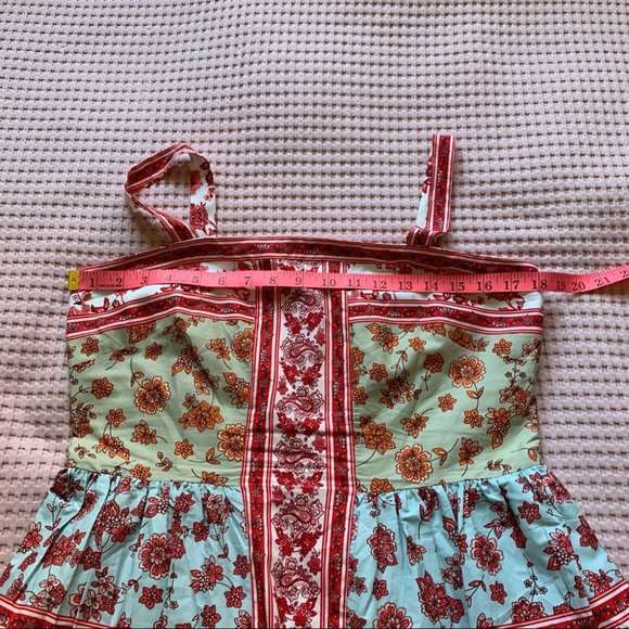 🎄 Gal Meets Glam Gianna Mini Dress Mint Coral Straps Square Neck A Line 10 L - Picture 12 of 14